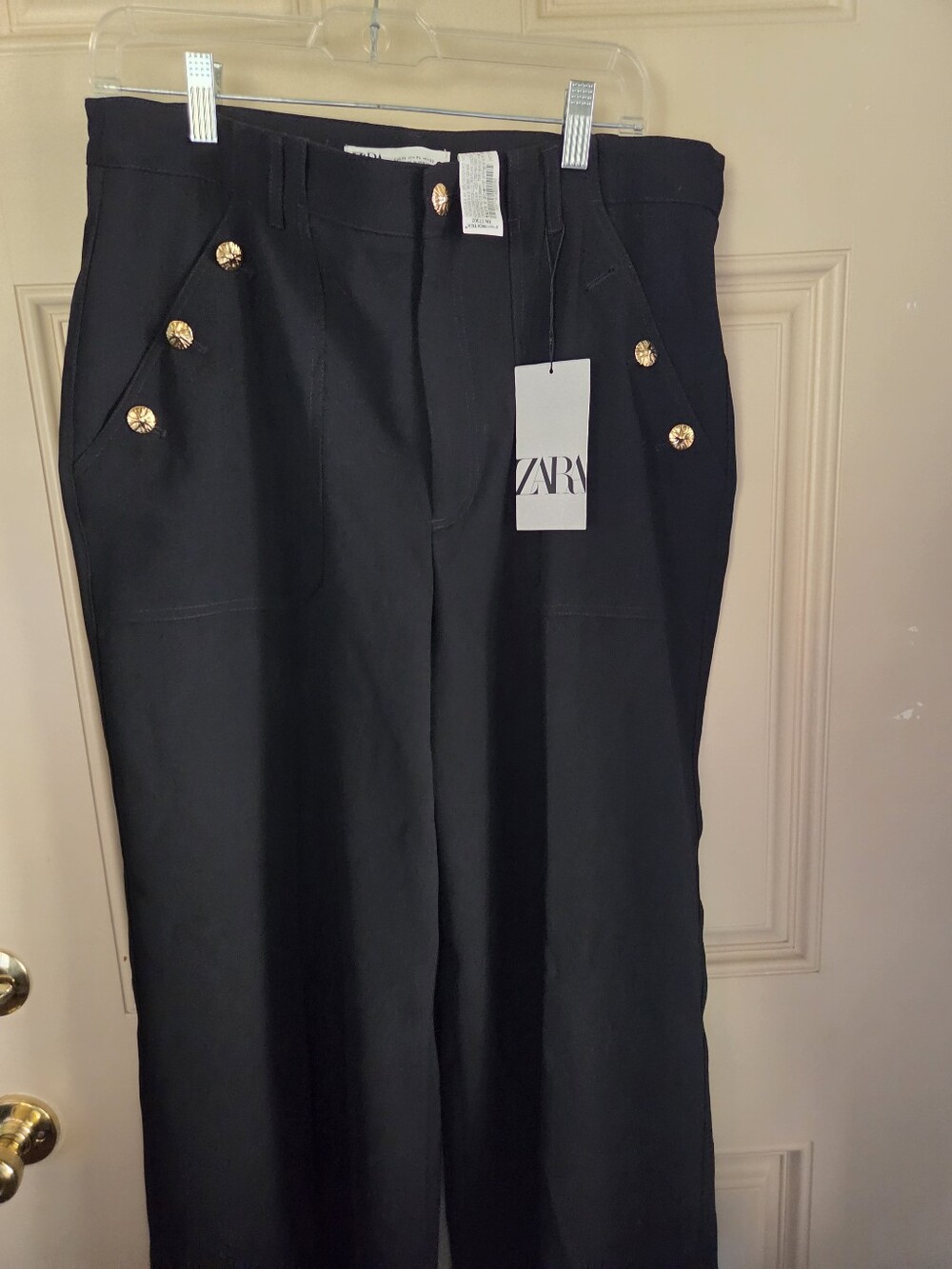 ZARA Women's Black Tailored Pants with Gold Buttons